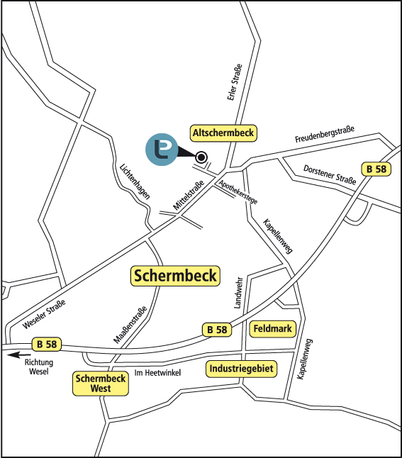 Anfahrt Anwalts-Kanzlei in Schermbeck